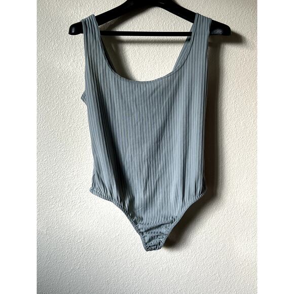 Nasty Gal Bodysuit Top US 14 Grey Green | Snap Closure | Stretchy EUC - Picture 1 of 5